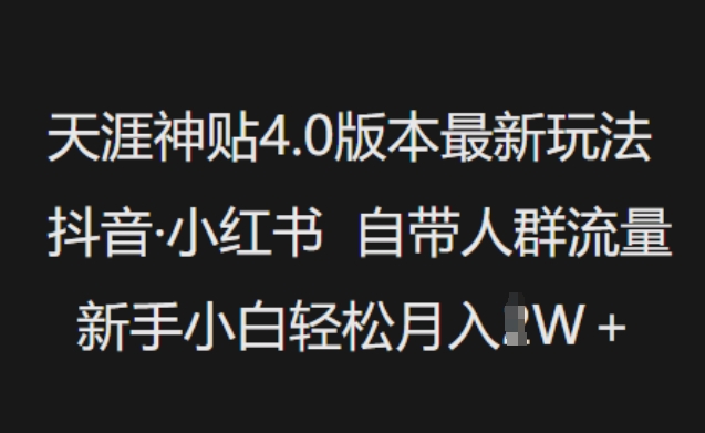 天涯神贴4.0版本最新玩法，抖音·小红书自带人群流量，新手小白轻松月入过W