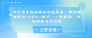 小红书全自动曝光引流技术，单日精准曝光1000+客户，一键启动，小白也能当天引流【揭秘】-每日必学网