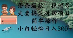 条条爆款，视频号夫妻搞笑对话项目，简单操作，小白轻松日入3张+-每日必学网