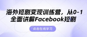 海外短剧变现训练营，从0-1全面讲解Facebook短剧-每日必学网
