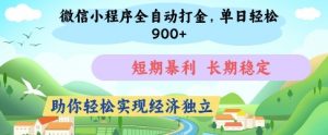 微信小程序全自动打金，单日轻松几张，短期暴利，长期稳定，助你轻松实现经济独立【揭秘】-每日必学网