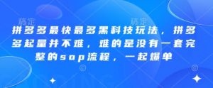 拼多多最快最多黑科技玩法，拼多多起量并不难，难的是没有一套完整的sop流程，一起爆单!-每日必学网