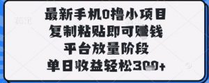 最新手机0撸小项目，复制粘贴即可挣钱，平台放量阶段，单日收益轻松3张+【揭秘】-每日必学网
