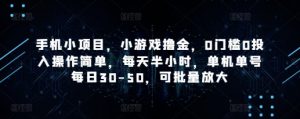 手机小项目，小游戏撸金，0门槛0投入操作简单，每天半小时，单机单号每日30-50，可批量放大-每日必学网