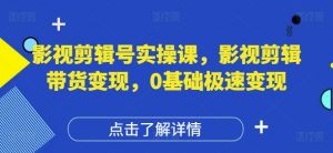 影视剪辑号实操课，影视剪辑带货变现，0基础极速变现-每日必学网