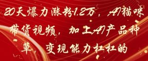 20天爆力涨粉1.2W，AI猫咪带货视频，加上AI产品种草，变现能力杠杠的-每日必学网