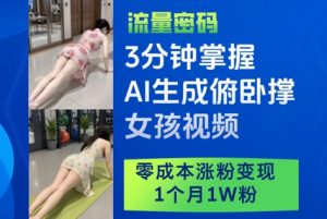 3分钟掌握AI生成俯卧撑女孩视频，零成本涨粉变现，1个月1W粉-每日必学网