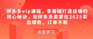 拼多多vip课程，零基础打造店铺的核心秘诀，助拼多多卖家在2025卖出爆款，订单不断-每日必学网