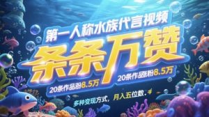 第一人称水族代言视频，条条万赞，20条作品涨粉7.8W，多种变现方式月入五位数-每日必学网
