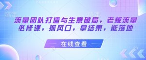 流量团队打造与生意破局，老板流量必修课，抓风口，拿结果，能落地-每日必学网
