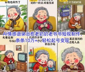 AI情感语录治愈老奶奶老爷爷短视制作，条条10万+，轻松起号变现-每日必学网