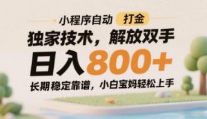 小程序自动打金独家技术，解放双手日入8张，长期稳定靠谱，小白宝妈轻松上手【揭秘】-每日必学网