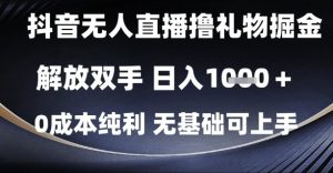 抖音无人直播撸礼物掘金，解放双手，日入1k，0成本纯利，无基础可上手【揭秘】-每日必学网