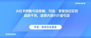 小红书男粉引流拆解，引流、变现当日见效超级干货，适用大部分行业引流-每日必学网