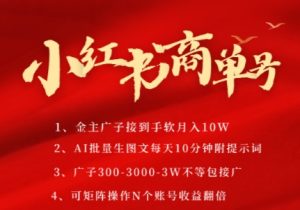 小红书商单号，AI轻松制作PLOG图文，商单接到手软3张-3k一条，每天轻松十分钟，矩阵n个账号，月入几个W-每日必学网