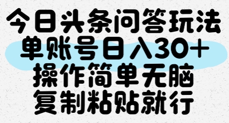 久爱副业网,网赚项目,网赚论坛博客网分享今日头条问答玩法，单账号日入30+，操作简单无脑复制粘贴就行
