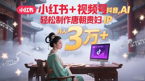 久爱副业网,网赚项目,网赚论坛博客网分享小红书+视频号+抖音，AI轻松制作唐朝贵妇IP，每天30分钟，轻松产出N条，月入3W+
