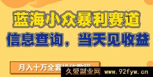 揭秘蓝海小众暴利信息查询赛道，当日即见收益，拒绝玄学，7天狂赚2万+-每日必学网