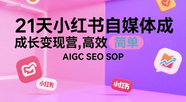 久爱副业网,网赚项目,网赚论坛博客网分享21天小红书自媒体成长变现营，高效 简单 AIGC SEO SOP