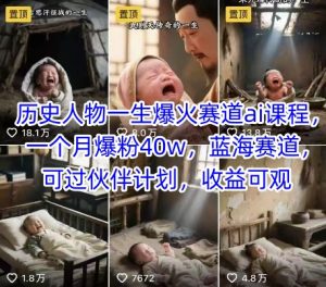 历史人物一生爆火赛道ai课程，一个月爆粉40w，蓝海赛道，可过伙伴计划，收益可观-每日必学网