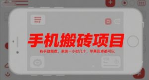 手机搬砖项目，有手就能做，亲测一小时几十，苹果安卓都可以-每日必学网