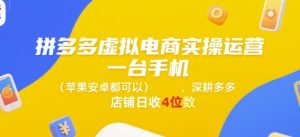 拼多多虚拟电商实操运营，一台手机(苹果安卓都可以)，深耕多多店铺日收4位数-每日必学网