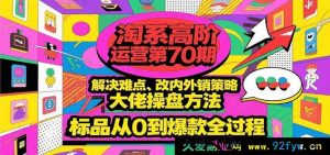 淘系高级运营第70期，攻克难点、优化内外销策略，行业大佬操盘秘籍，标品零基础打造爆款全流程-每日必学网