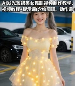 AI发光短裙美女舞蹈视频制作教学，视频教程+提示词(含绘图词、动作词)-每日必学网