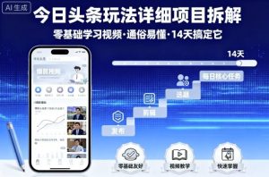 今日头条玩法详细项目拆解,零基础学习视频 通俗易懂 14天搞定它-每日必学网