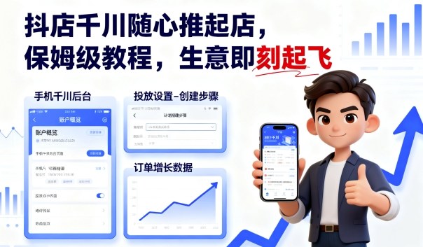 久爱副业网,网赚项目,网赚论坛博客网分享抖店千川随心推起店，保姆级教程，生意即刻起飞