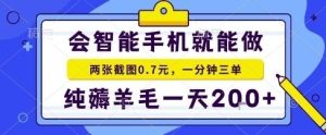 手机项目，二十秒一单，纯薅羊毛一天2张+做就有【揭秘】-每日必学网