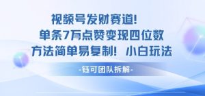 视频号发财赛道单条7W点赞变现四位数方法简单易复制小白玩法-每日必学网