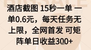 酒店截图15秒一单，一单0.6米，每天任务无上限，全网首发可矩阵单日收益3张【揭秘】-每日必学网