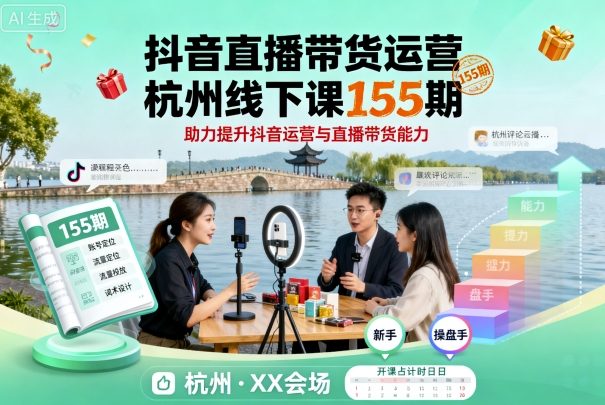 久爱副业网,网赚项目,网赚论坛博客网分享抖音直播带货运营杭州线下课155期，助力提升抖音运营与直播带货能力