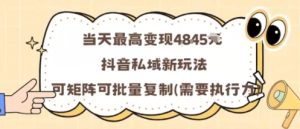 当天最高变现1k+，抖音私域新玩法，可矩阵可批量复制-每日必学网
