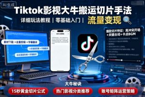 Tiktok影视大牛搬运切片手法，详细玩法教程-每日必学网