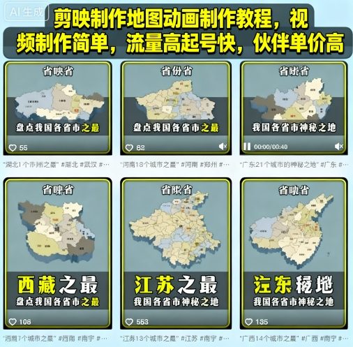 久爱副业网,网赚项目,网赚论坛博客网分享剪映制作地图动画制作教程，视频制作简单，流量高起号快，伙伴单价高