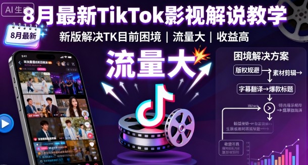 久爱副业网,网赚项目,网赚论坛博客网分享8月最新TikTok影视解说教学，新版解决TK目前困境，流量大，收益高