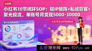 （16026期）小红书10课闭环攻略：轻IP搭建+私域引流+精准投流，单号月赚5k-3w-每日必学网