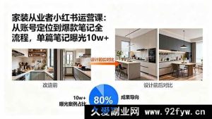 （15990期）家装行业人小红书运营秘籍：账号搭建到爆款笔记打造，单篇曝光破10w-每日必学网
