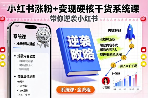 久爱副业网,网赚项目,网赚论坛博客网分享小红书涨粉+变现硬核干货系统课，带你逆袭小红书