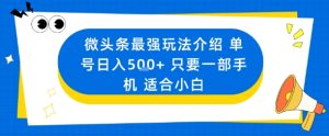 微头条最强玩法介绍一个号日入5张+只要一部手机适合小白-每日必学网