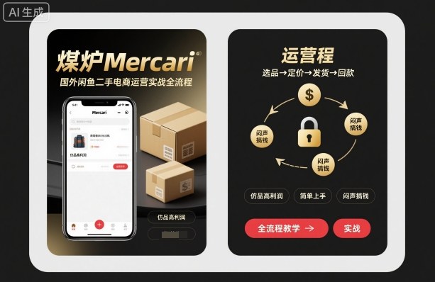 久爱副业网,网赚项目,网赚论坛博客网分享煤炉Mercari国外闲鱼二手电商运营实战全流程，仿品高利润，简单上手，闷声搞钱
