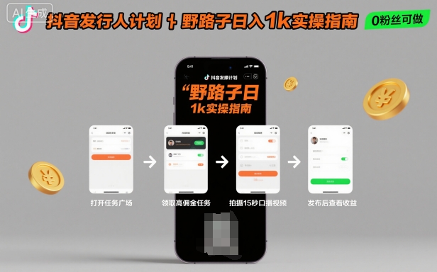 久爱副业网,网赚项目,网赚论坛博客网分享抖音发行人计划全新野路子玩法，随时随地，只要有手机，就能操作，日入1k+【揭秘】
