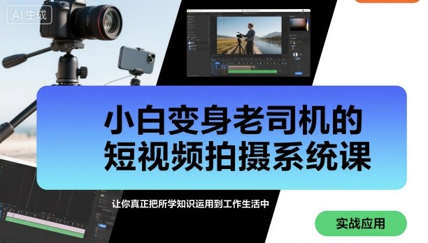 久爱副业网,网赚项目,网赚论坛博客网分享小白变身老司机的短视频拍摄系统课，让你真正把所学知识运用到工作生活中