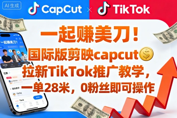 久爱副业网,网赚项目,网赚论坛博客网分享一起賺美刀!国际版剪映capcut拉新TikTok推广教学,一单28米,0粉丝即可操作(附推广入口和教学)