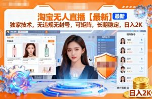 淘宝无人直播【最新】，独家技术，无违规无封号，可矩阵，长期稳定，日入2K【揭秘】-每日必学网