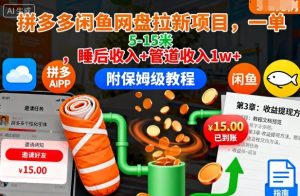 拼多多闲鱼网盘拉新项目，一单5-15米，睡后收入+管道收入1w+（附保姆级教程）-每日必学网