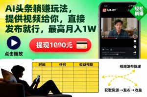 AI头条躺賺玩法,提供视频给你,直接发布就行,最高月入1W+【揭秘】-每日必学网