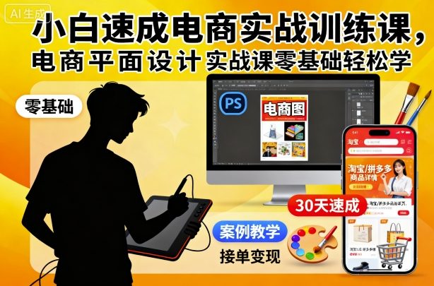 小白速成电商实战训练课,电商平面设计实战课零基础轻松学-每日必学网